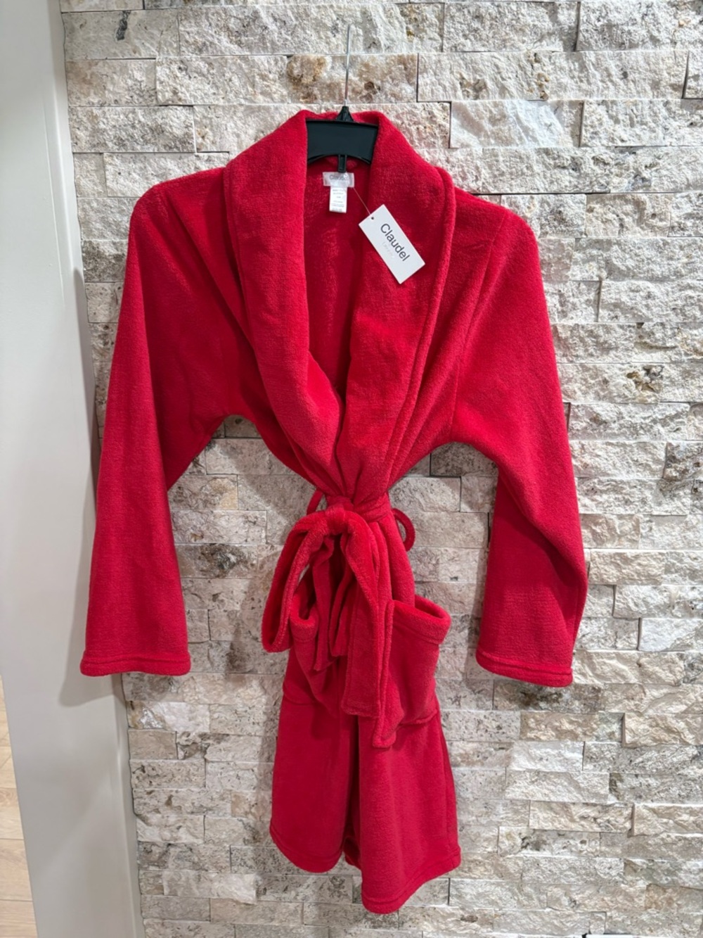 Red Plush Shawl Collar Robe